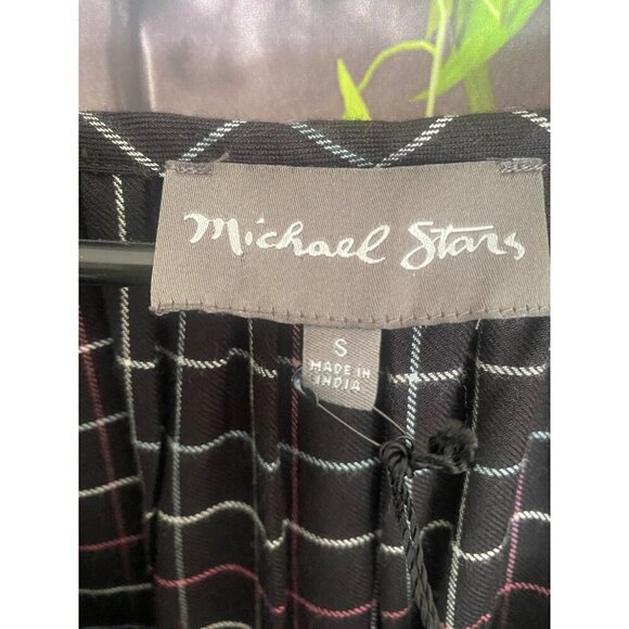 NWT Michael Stars Boho Flutter Sleeve Black, Cream, Brown Plaid Flannel Oversize - Picture 4 of 7